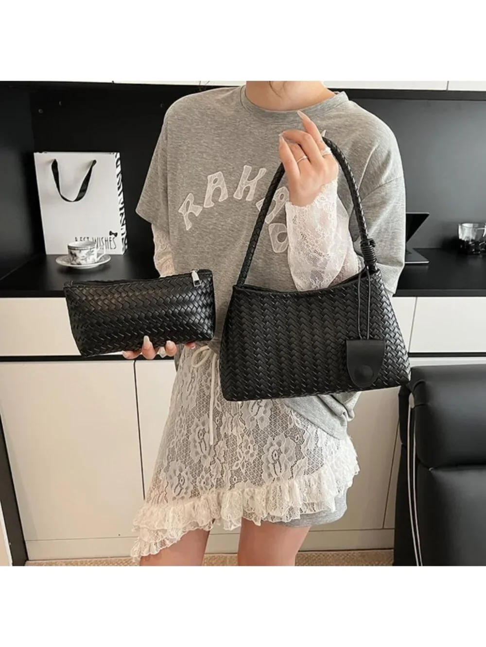 Trendy Woven Hobo Bag for Women | Faux Leather Shoulder Tote | Slouchy Purse for